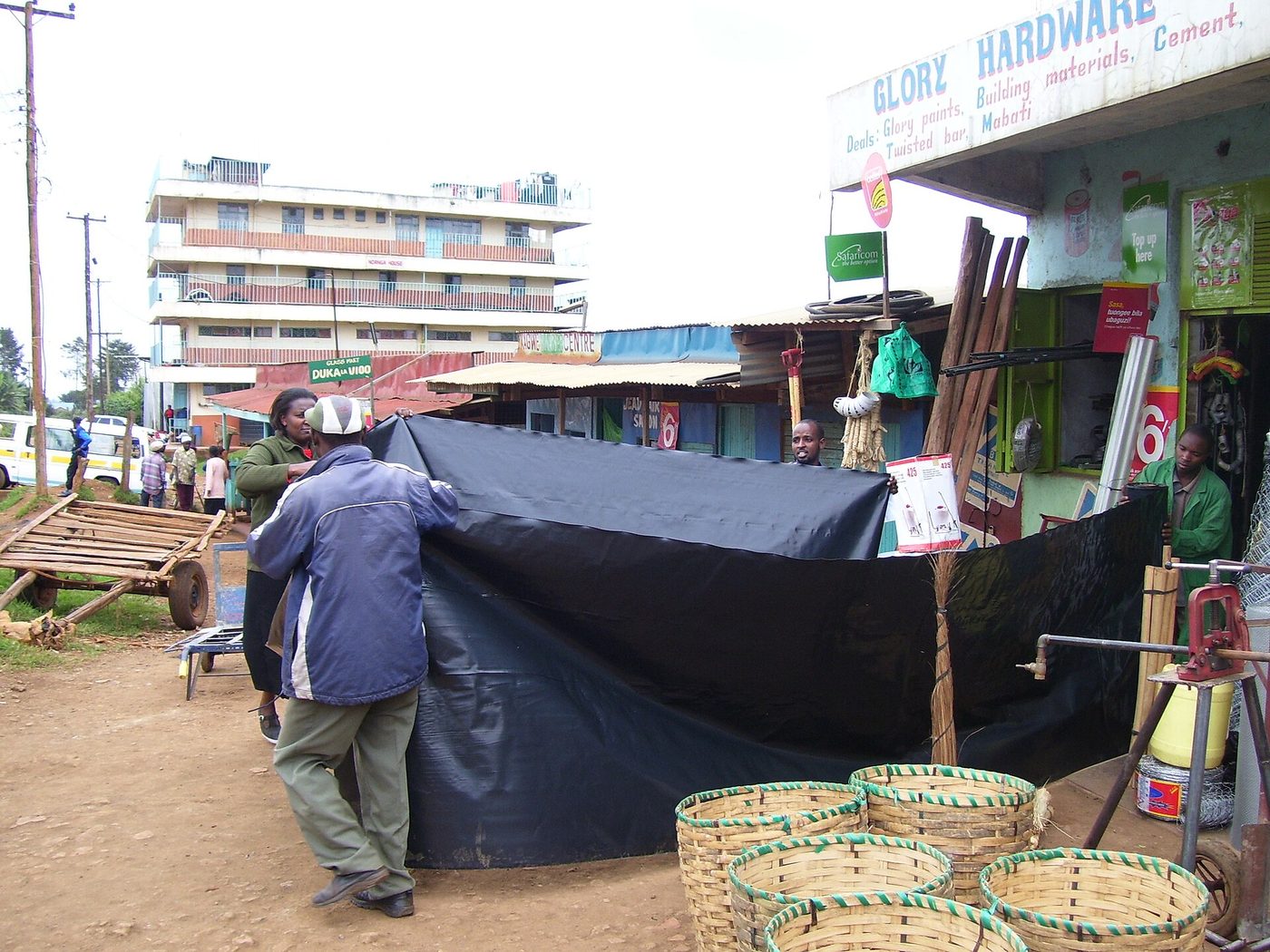 Cement and building materials on sale in a Kenyan hardware store